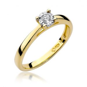 Klasyczny pierścionek zaręczynowy z żółtego złota z brylantem
