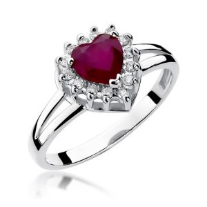 pierścionek serce z rubinem