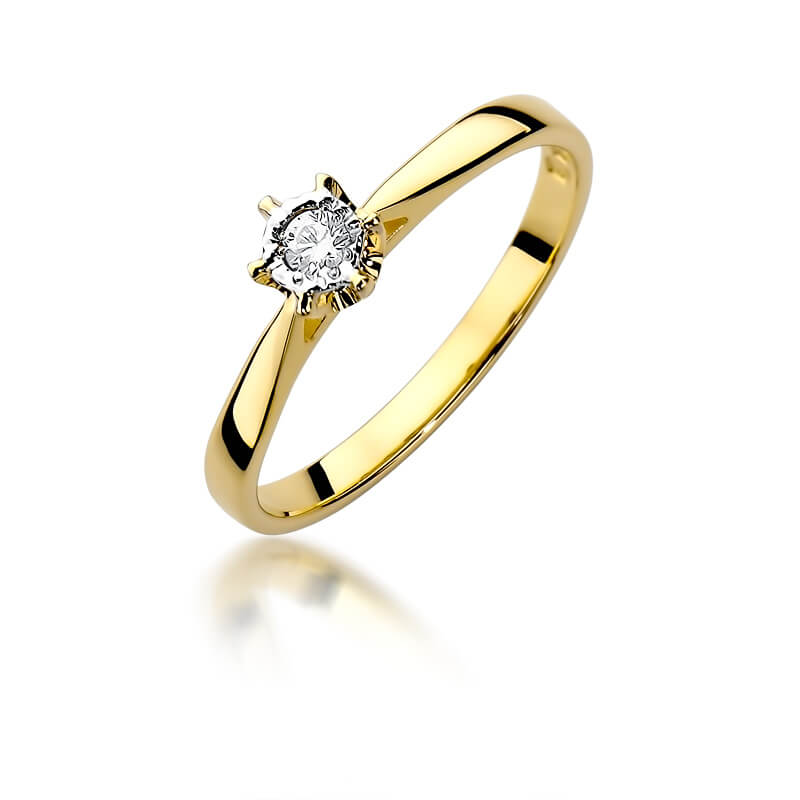 Klasyczny pierścionek zaręczynowy z diamentem otoczonym iluzją.